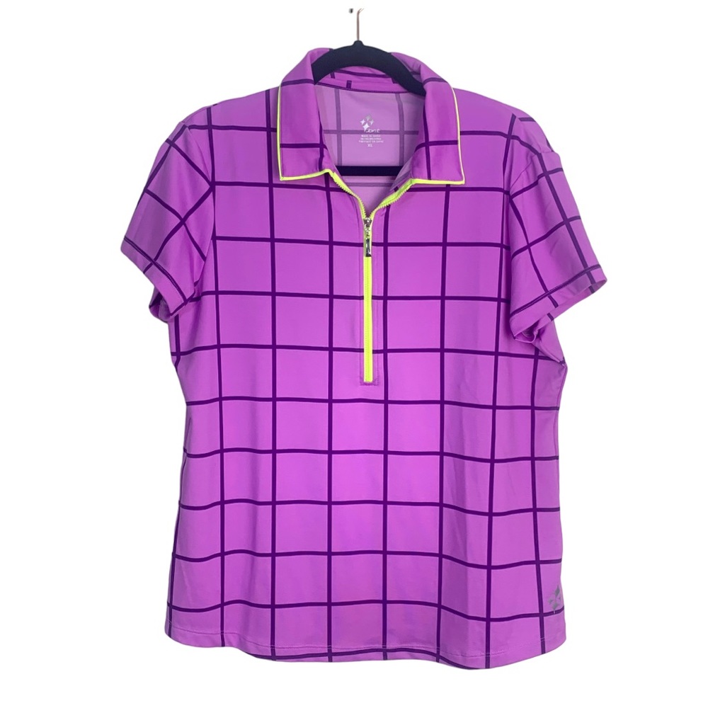Jofit purple plaid w neon trim  WOMEN'S GOLF POLO XL NEW